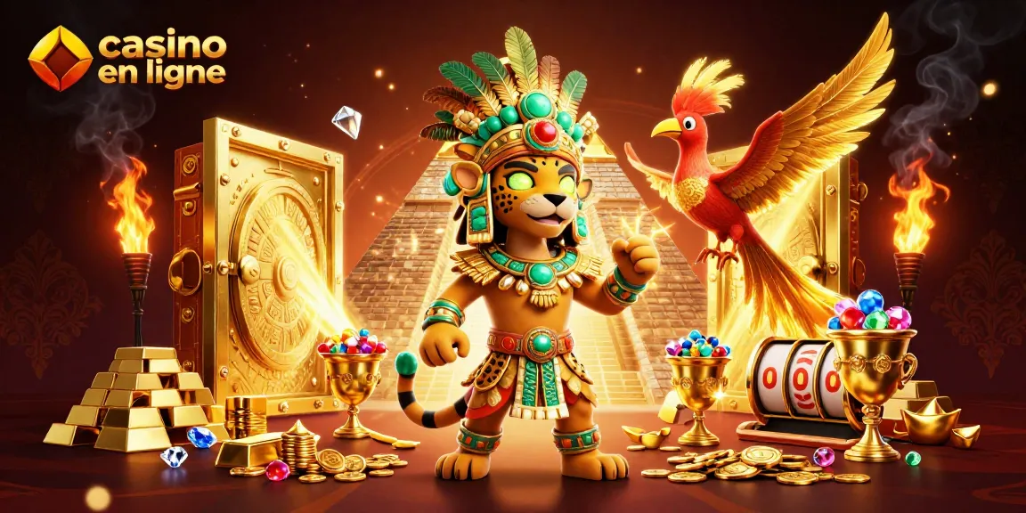 Interagissez avec les offres de casino en ligne présentant une scène 3D vibrante avec des trésors en or et des personnages captivants.