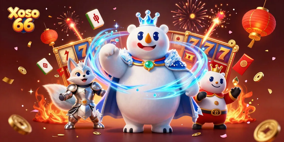 Experience exhilarating gaming with Xoso 66, featuring a dynamic 3D illustration of a polar bear king and a snow fox