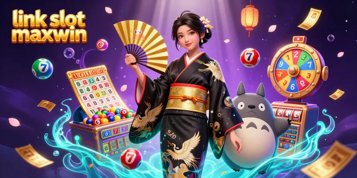 Rasakan kemenangan mendebarkan dengan link slot maxwin di tengah visual 3D yang cerah dari slot, simbol keberuntungan, dan elemen meriah.