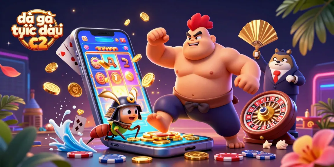 Experience intense action with đã gà trực tiếp c2, featuring powerful rooster and samurai cricket in vibrant digital illustration.