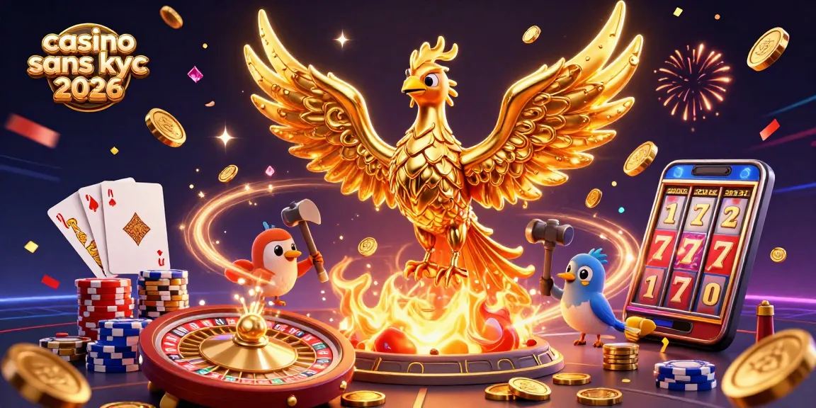 Jouez à casino sans kyc 2026 avec une illustration dynamique de gains et de jeux.