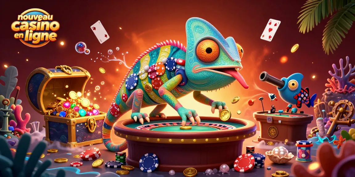 Nouveau casino en ligne captivant avec un caméléon 3D ludique et des éléments flous de jeux.