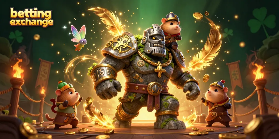 Engage with the betting exchange in this animated scene featuring a magical golem and knight.