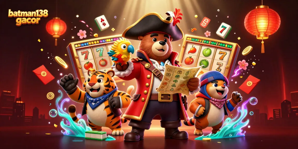 Engage with batman138 gacor through vibrant slot games featuring a pirate bear, tiger, and rich decorations.