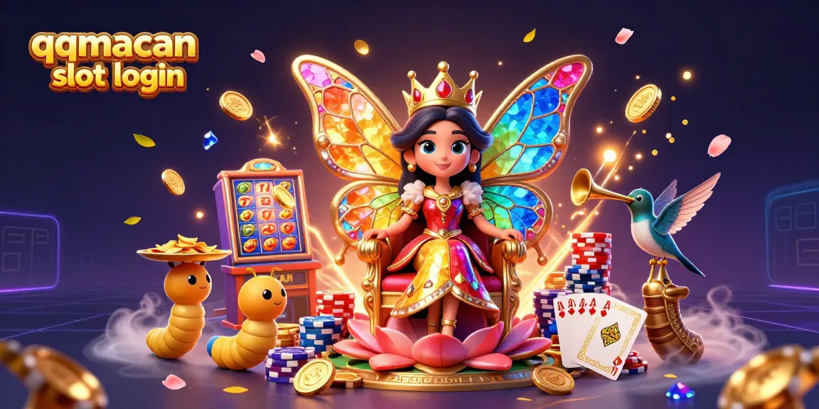 Experience the thrill with qqmacan slot login as vibrant elements and lucky symbols surround a queen throne.