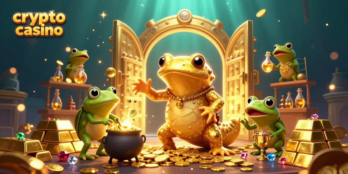 Jouez sur un crypto casino avec des personnages de l'alchimie en scène, entourés de trésors dorés et d'effets lumineux.