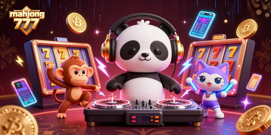 Spin the reels with mahjong 777 in an exciting casino scene featuring vibrant 3D characters and slot elements.