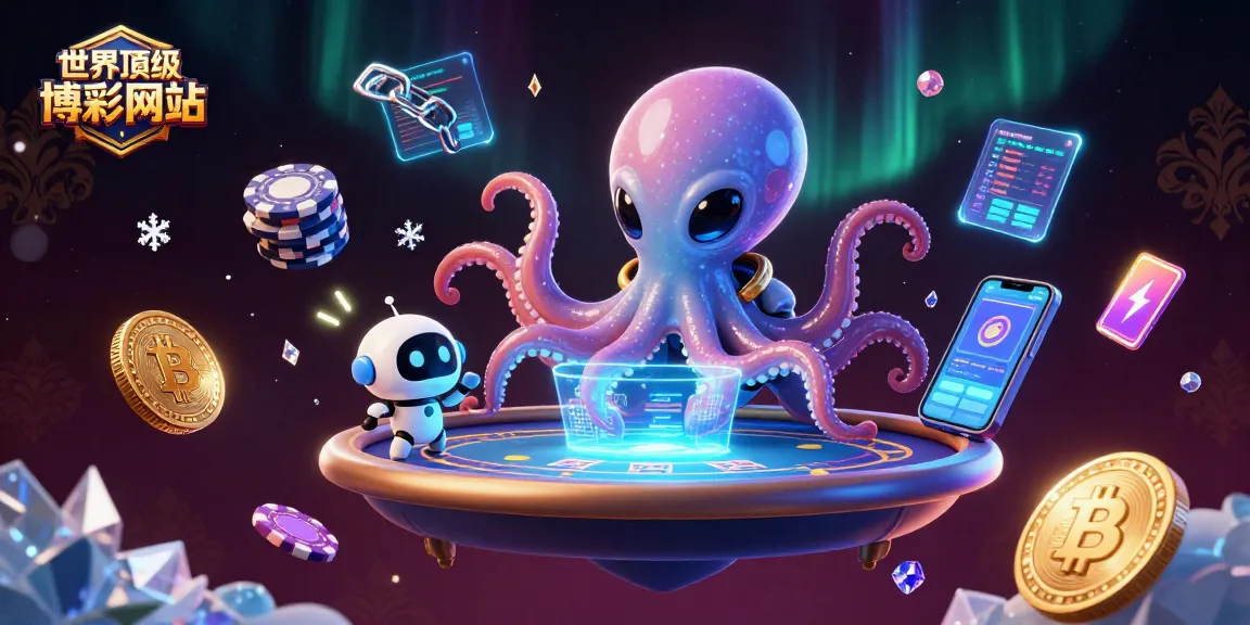 在世界頂級博彩網站中，外星章魚與機器人一同操作全息撲克桌，遊戲元素閃亮四射。