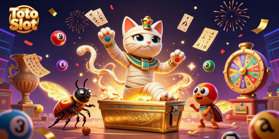 Toto Slot menampilkan kucing mumi dan serangga scarab di kasino, suguhkan hadiah berlimpah.