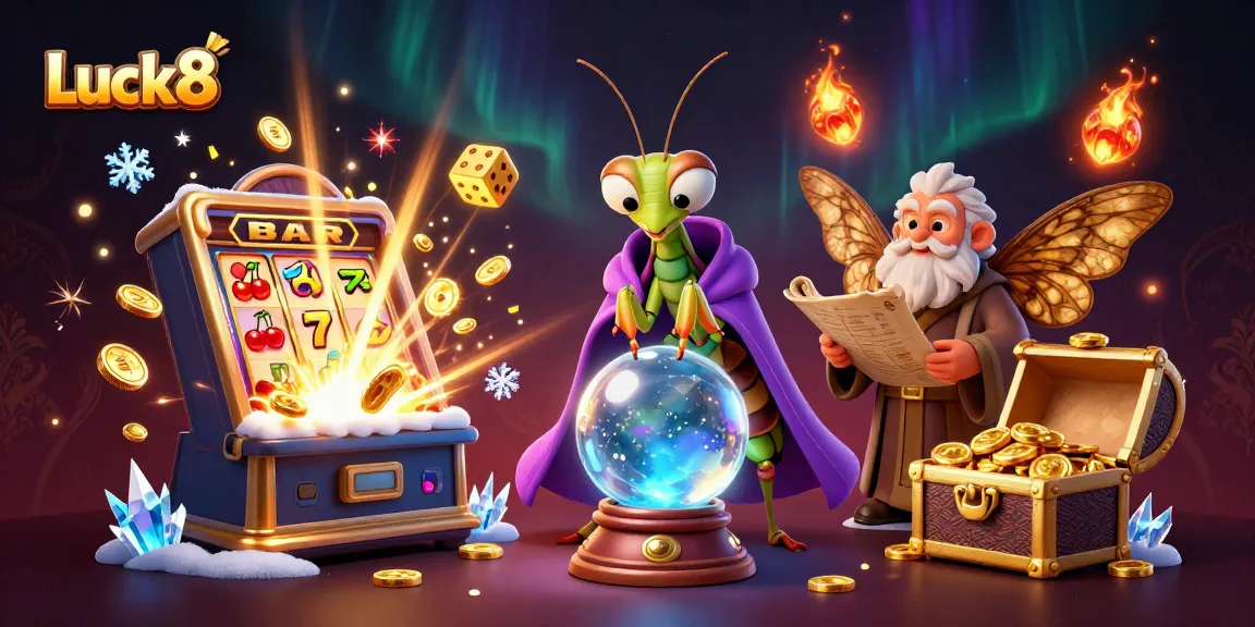 Win big at Luck8 with vibrant jackpots and exciting slots in a colorful casino scene.