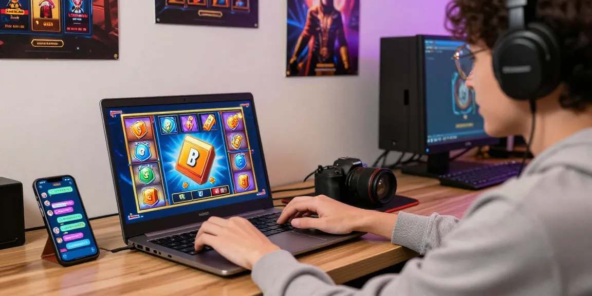 Pengalaman bermain slot online di https://pasar88.com/ dengan suasana yang ceria dan menarik, laptop menampilkan permainan yang seru.