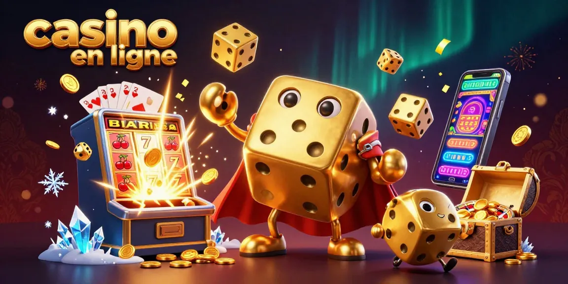 Vous jouez au casino en ligne avec un golem de dés et une machine à sous éclatante.