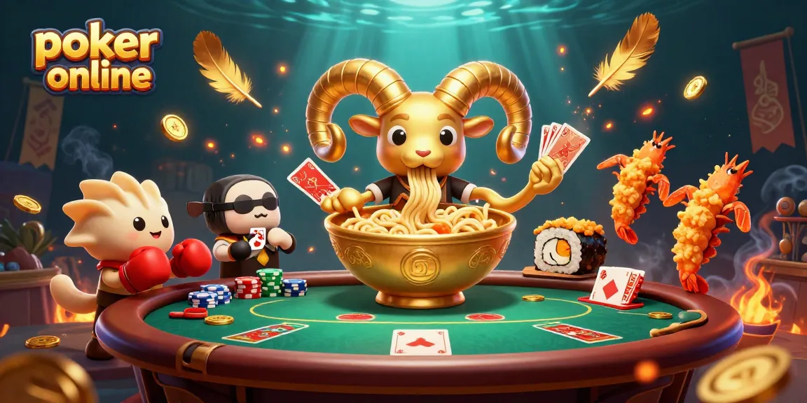Jouez au poker en ligne avec des personnages colorés et dynamiques, y compris un distributeur de ramen et des cheerleaders.