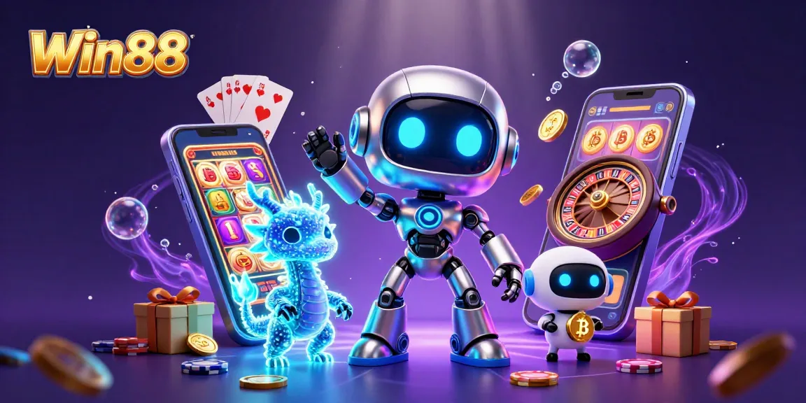 Win88 captures the excitement of spinning slots with futuristic characters and dynamic casino elements.