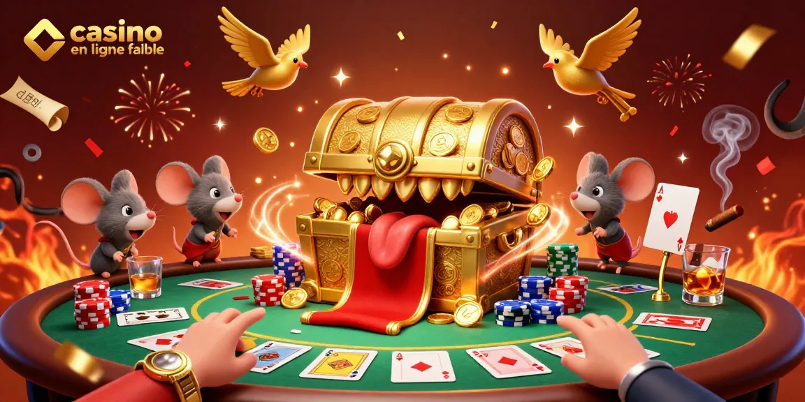 Obtenez des gains sur un casino en ligne fiable avec une illustration captivante de trésors et jeux.
