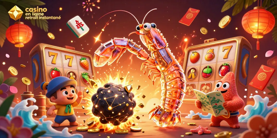 Jouer au casino en ligne retrait instantané avec des personnages colorés et des éléments de jeu dans une atmosphère dynamique.