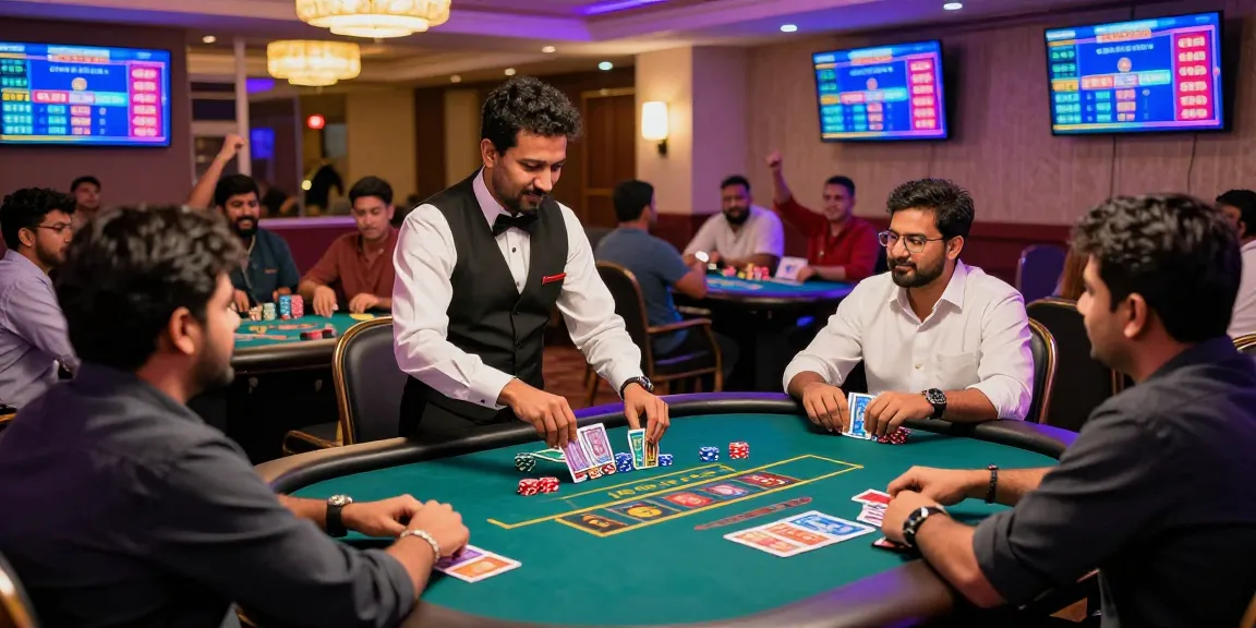 Exciting andar bahar game at a live casino with enthusiastic players and dealers.