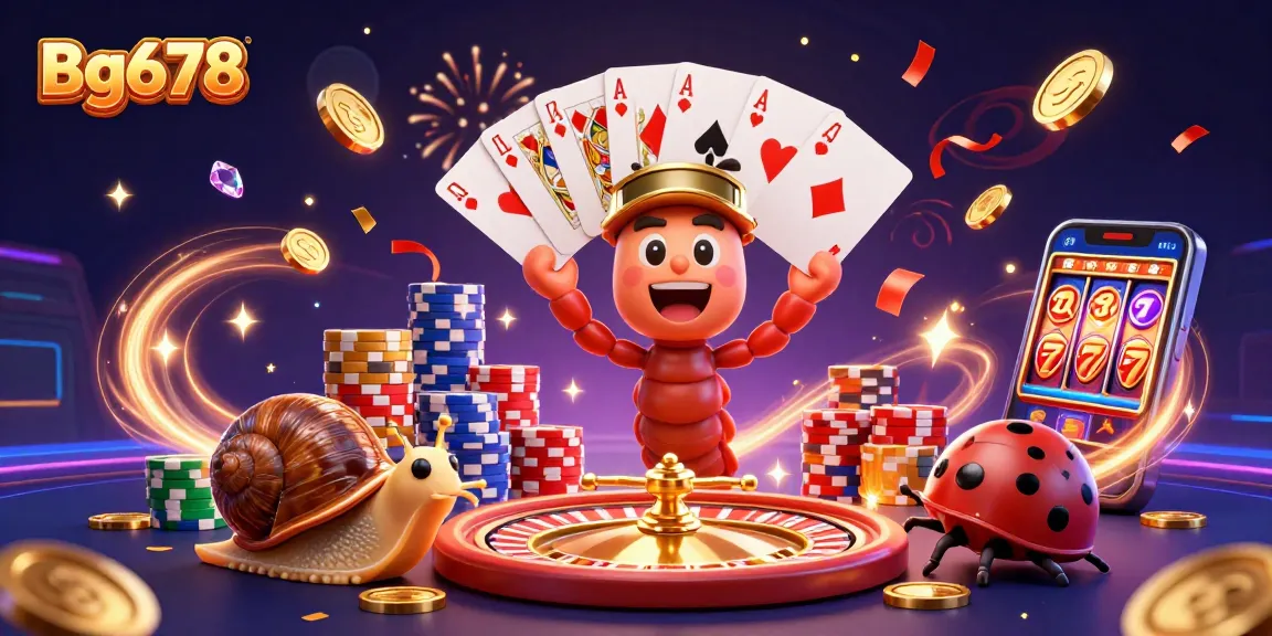 Engage with Bg678's vibrant casino world, featuring animated characters, massive chip stacks, and dynamic game elements.