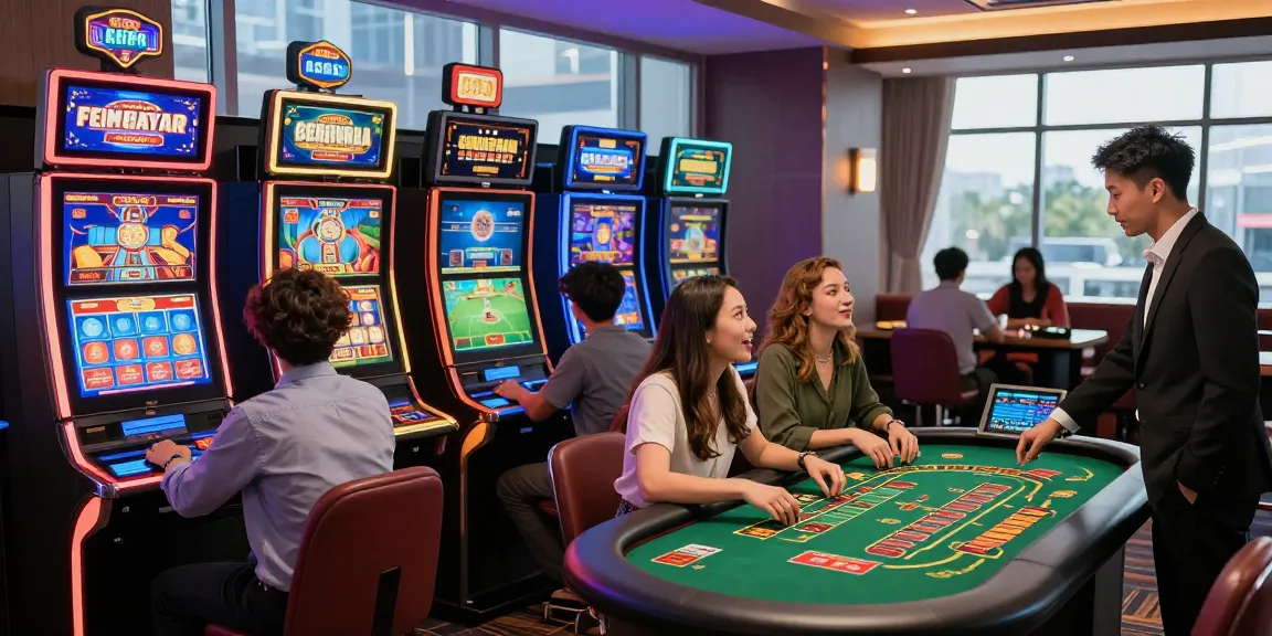 Interactive gaming experience at 鉅城娛樂城 with diverse players enjoying live dealer games and electronic slots in a vibrant casino environment.