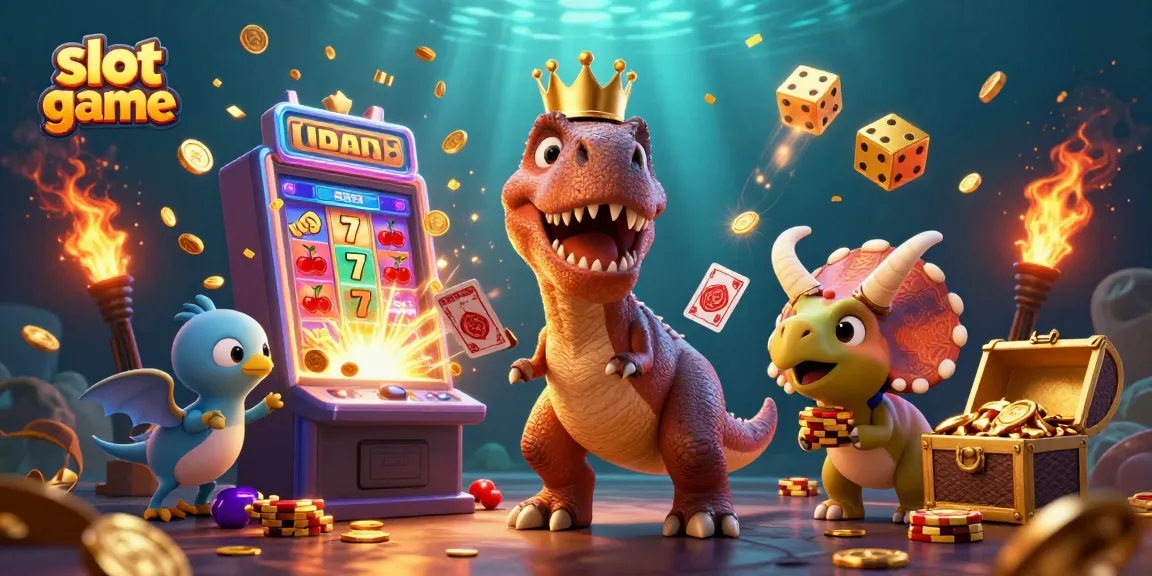 Engage in the exciting slot game spectacle with cartoon dinosaurs amid jackpot excitement.