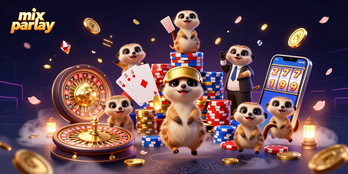 Immerse in a dynamic mix parlay betting scene with playful meerkats and casino elements.