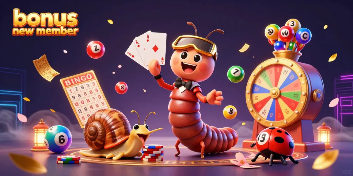 Experience the excitement of the bonus new member with vibrant casino characters and dynamic gaming elements in this colorful illustration.